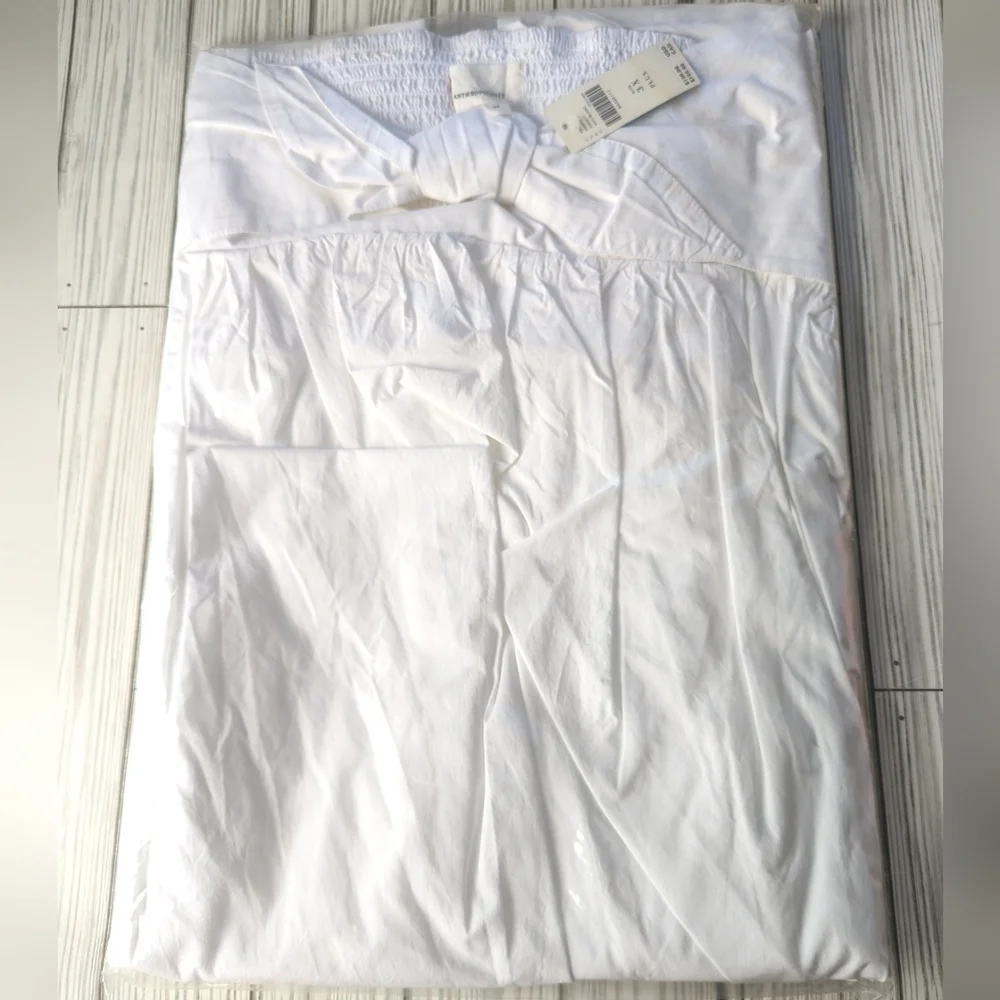 Anthropologie Poplin Tie Front Side Slit Midi Skirt in White Sz 1X NWT